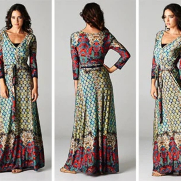 Tua Dresses & Skirts - Tua Multi Colored Moroccan Bohemian Wrap Maxi Dress